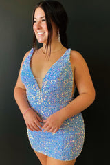 Dressystars Grape Sequin Tight Short Prom Dress with Open Back