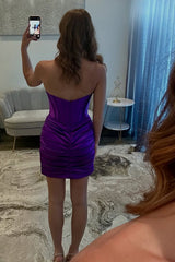 Dressystars Grape Sweetheart Tight Homecoming Dresses Ruched Short Corset Cocktail Dresses