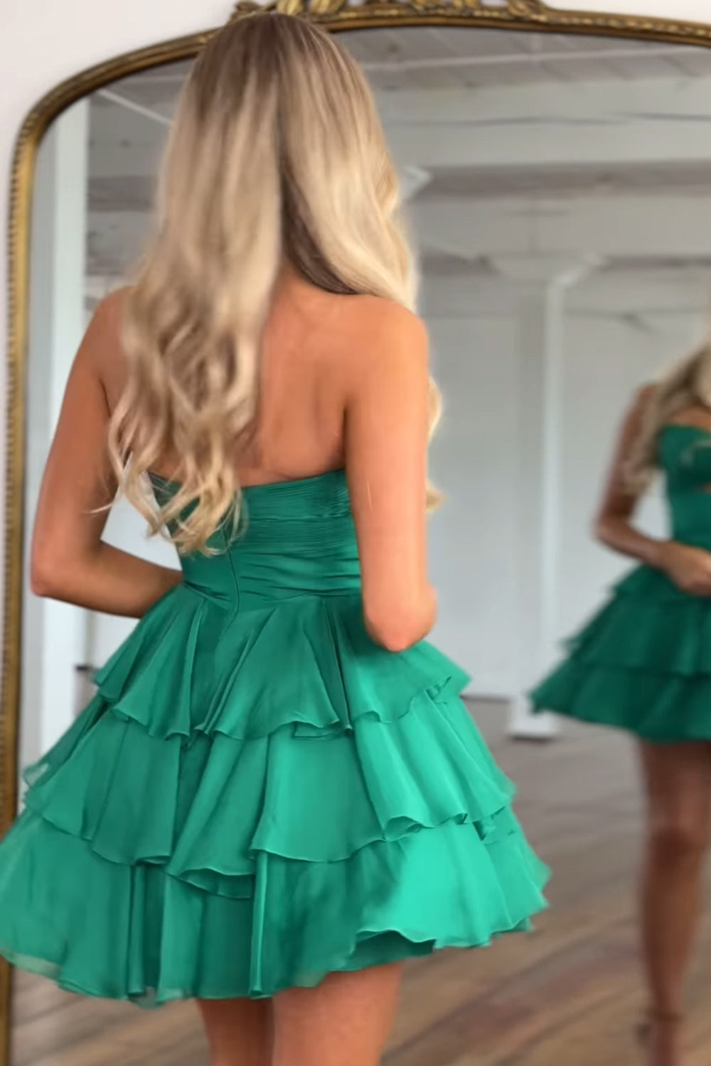 Dressystars Green Floral Tiered Ruffled A Line Homecoming Dresses Short Cocktail Dresses