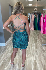 Dressystars Green Homecoming Dress Backless Spaghetti Straps Tight Short Prom Dress