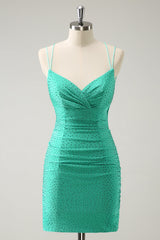 Dressystars Green Homecoming Dress Beaded Spaghetti Straps Tight Short Prom Dress