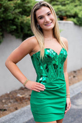 Dressystars Green Homecoming Dress Corset Sweetheart Tight Short Mirror Prom Dress