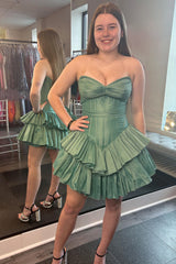 Dressystars Green Homecoming Dress Corset Tiered Sweetheart A Line Short Prom Dress