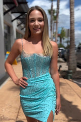 Dressystars Green Homecoming Dress Corset Tight Short Prom Dress With Beadings