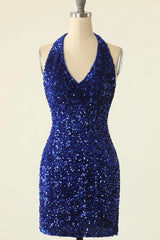 Dressystars Green Homecoming Dress Halter Sequin Backless Tight Short Prom Dress