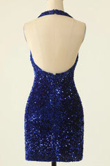 Dressystars Green Homecoming Dress Halter Sequin Backless Tight Short Prom Dress