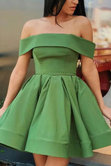 Dressystars Green Homecoming Dress Off the Shoulder Simple A Line Prom Dress