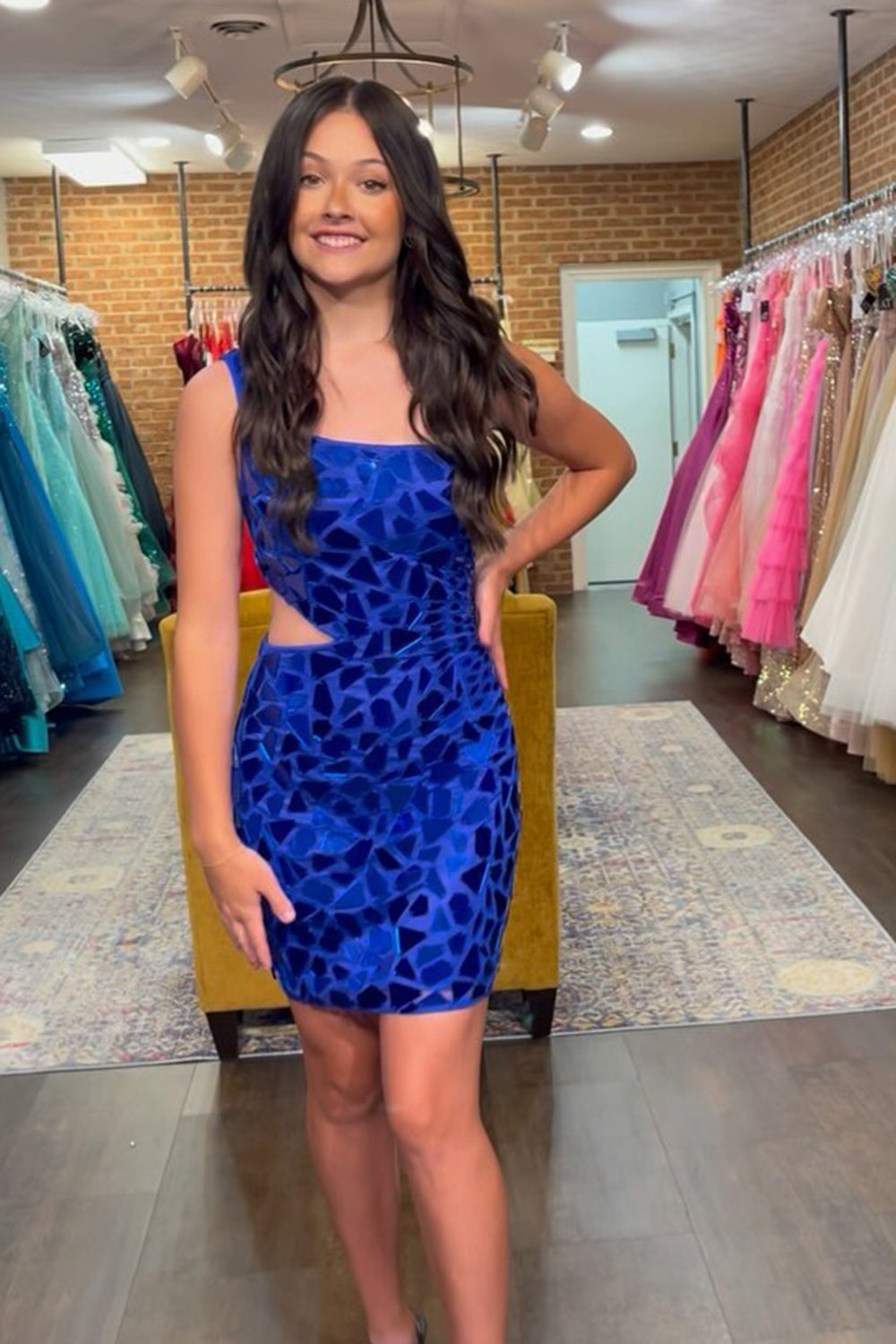 Dressystars Green Homecoming Dress One Shoulder Mirror Tight Short Prom Dress with Sequin