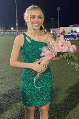Dressystars Green Homecoming Dress One Shoulder Sequin Prom Dress