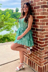 Dressystars Green Homecoming Dress Sequin Corset Short Prom Dress With Ruffles