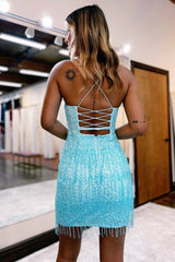 Dressystars Green Homecoming Dress Sequin Tight Short Prom Dress with Fringes