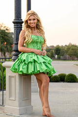 Dressystars Green Strapless Homecoming Dress Tiered A Line Beaded Cocktail Dress