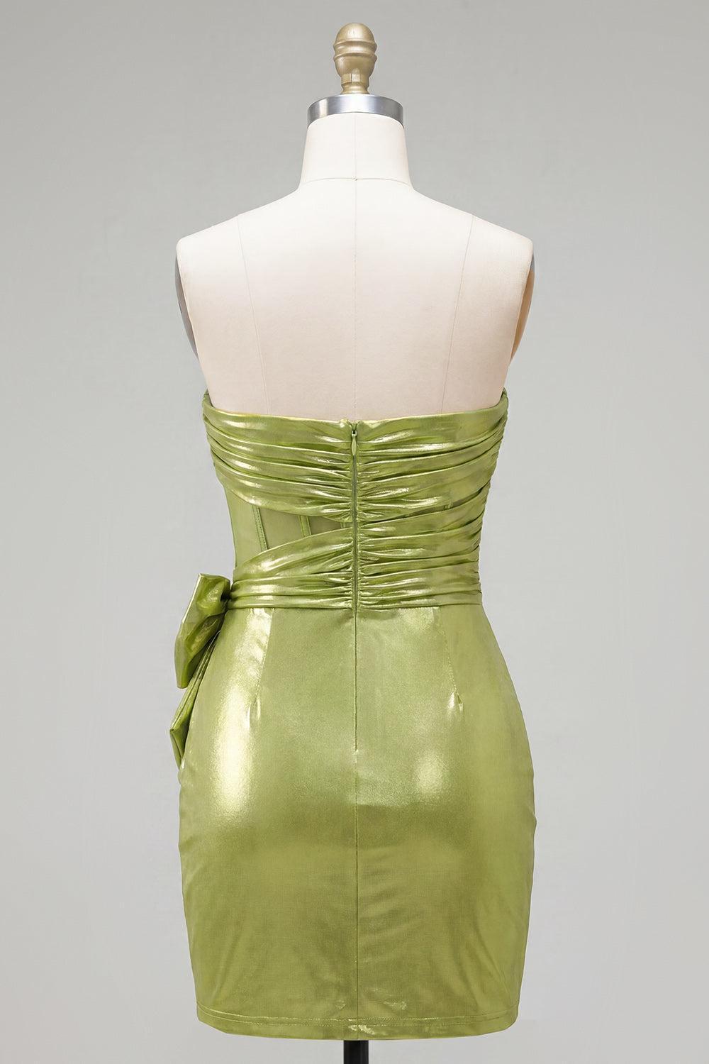 Dressystars Green Strapless Ruched Corset Tight Short Homecoming Dress with 3D Flowers