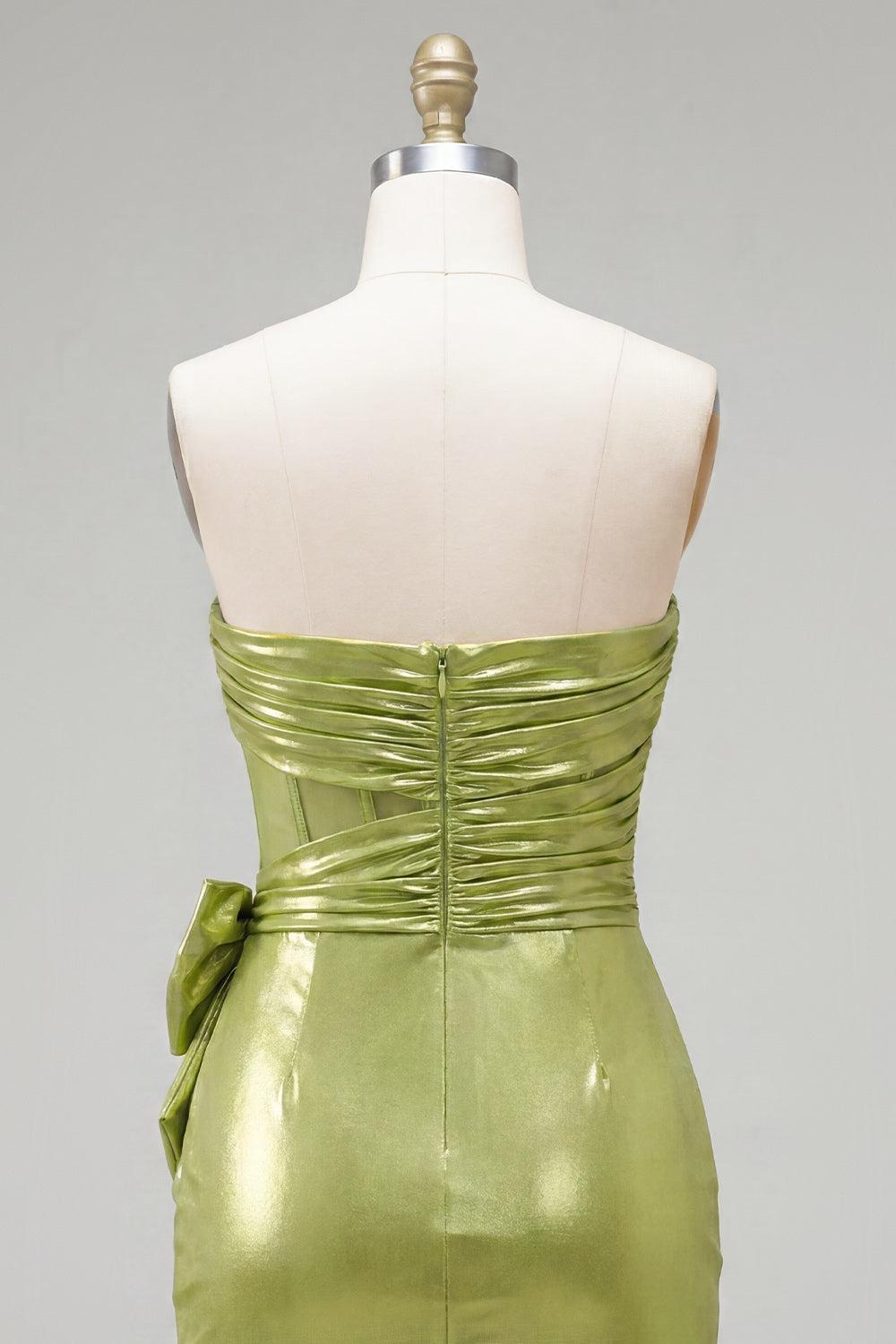 Dressystars Green Strapless Ruched Corset Tight Short Homecoming Dress with 3D Flowers