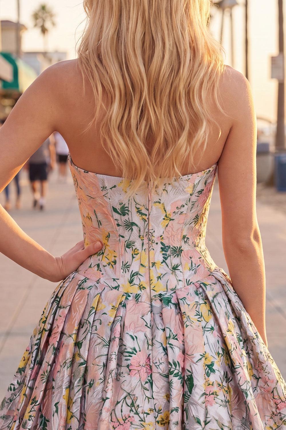 Dressystars Grey Corset Jacquard A-Line Short Homecoming Dress with Bow