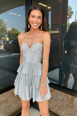 Dressystars Grey Homecoming Dress Sweetheart Ruffled Short Prom Dress