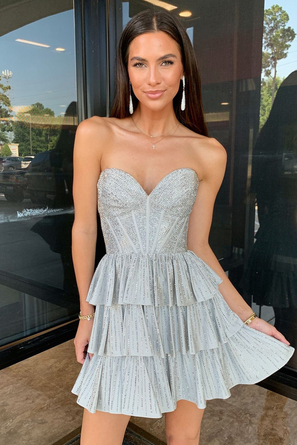 Dressystars Grey Homecoming Dress Sweetheart Ruffled Short Prom Dress