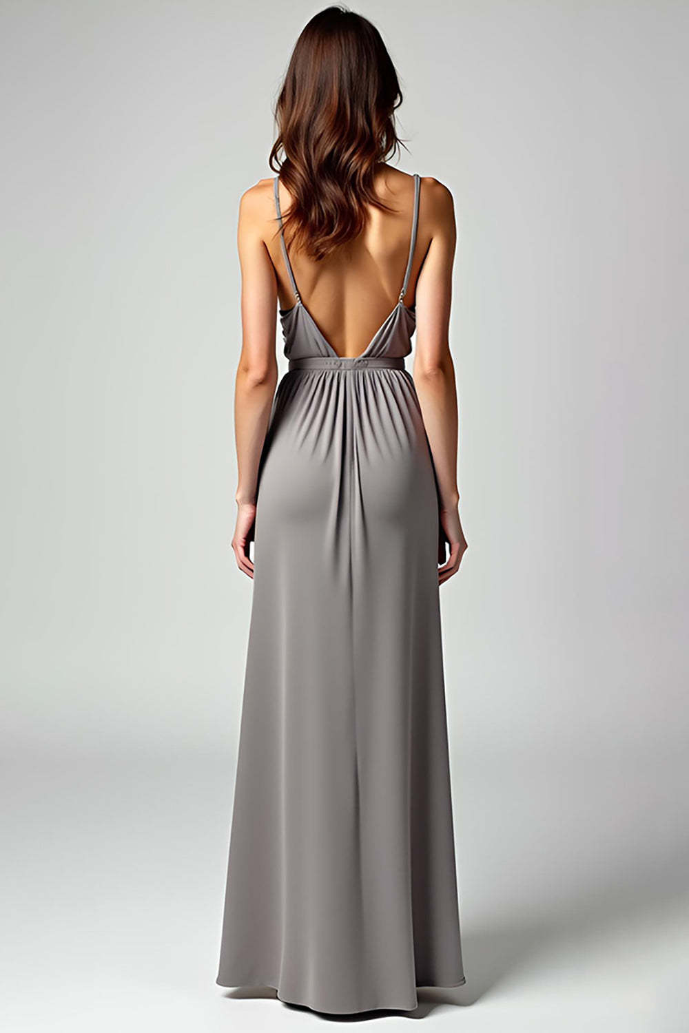 Dressystars Grey Spaghetti Straps Sheath Long Formal Dress With Slit
