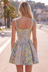 Dressystars Grey Square Neck Jacquard A-Line Short Corset Homecoming Dress