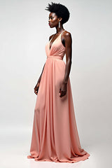 Dressystars Halter Blush Pink Wedding Guest Dress A Line Ruched Long Formal Dress