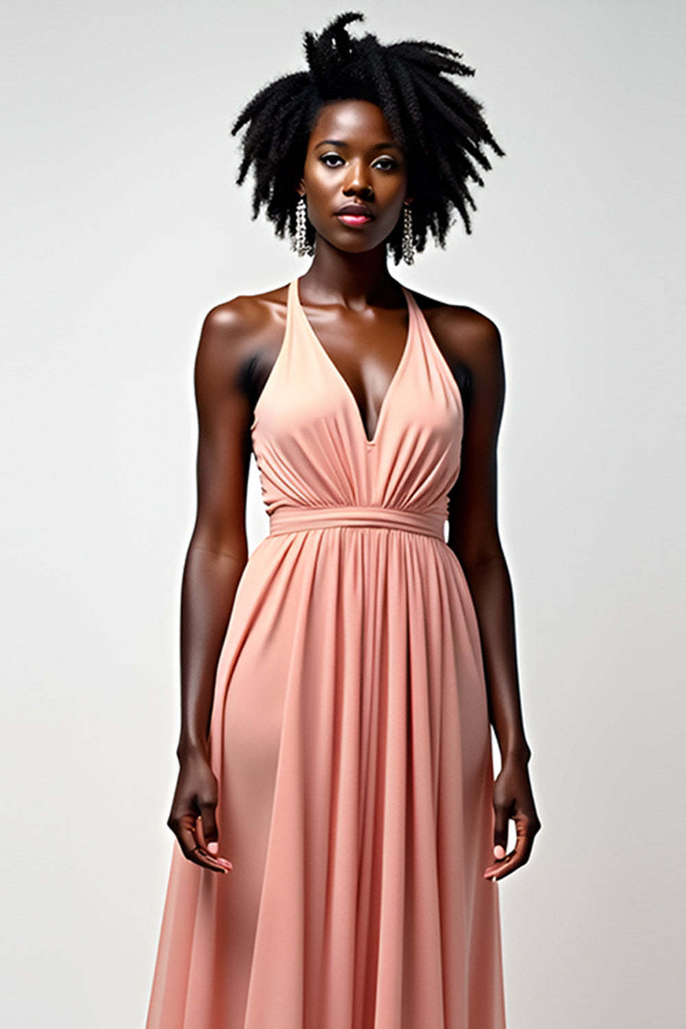 Dressystars Halter Blush Pink Wedding Guest Dress A Line Ruched Long Formal Dress