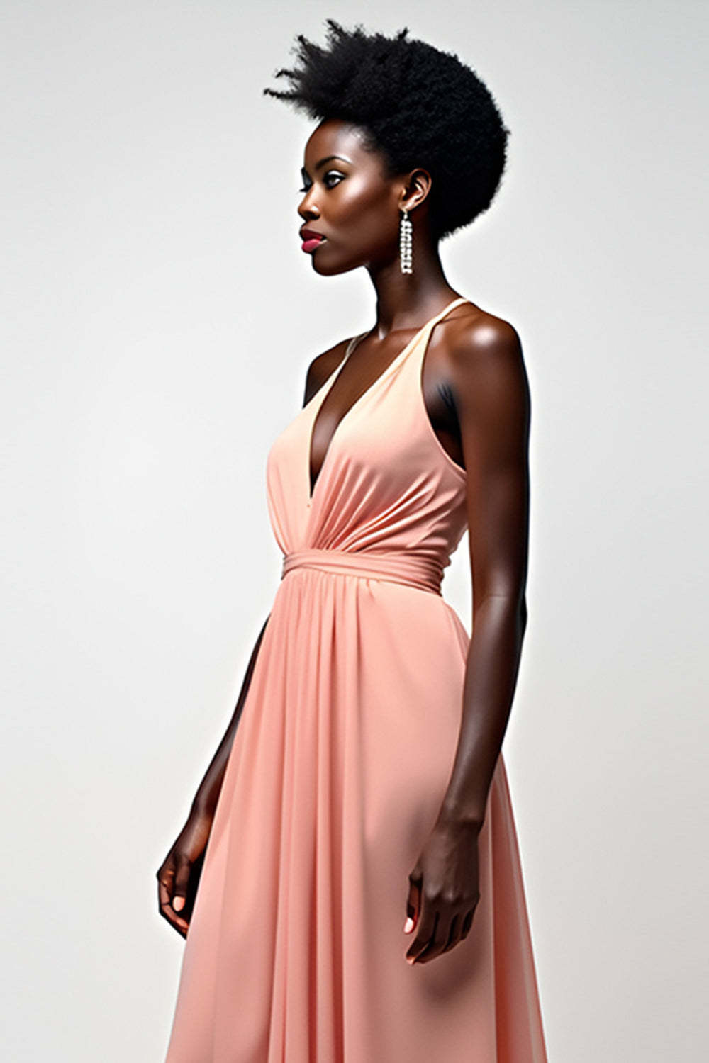 Dressystars Halter Blush Pink Wedding Guest Dress A Line Ruched Long Formal Dress