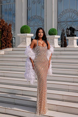 Dressystars Halter Neck Beaded Prom Dress Mermaid Sleeveless Formal Dress