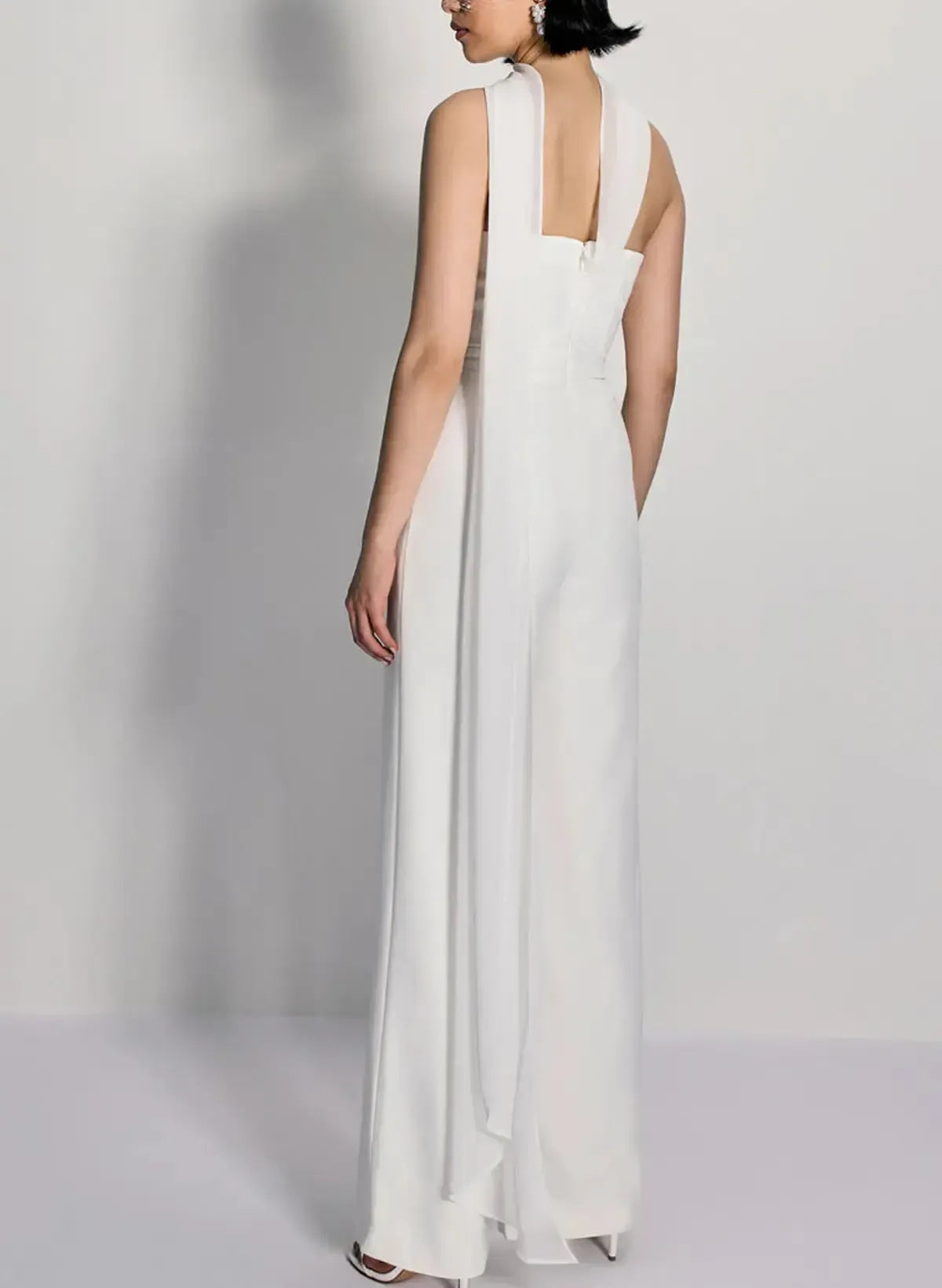 Dressystars Halter Neck Sleeveless Floor Length Chiffon Elastic Satin Wedding Jumpsuit