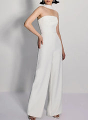 Dressystars Halter Neck Sleeveless Floor Length Chiffon Elastic Satin Wedding Jumpsuit