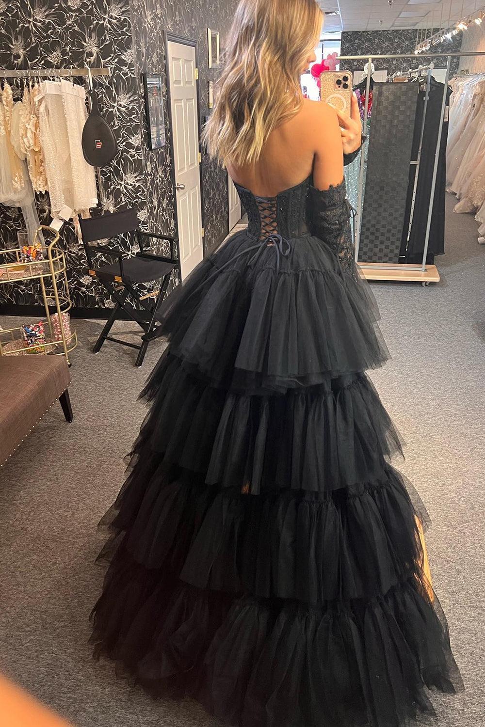 Dressystars High Low Prom Dress Hot Pink Detachable Sleeves Corset Homecoming Dress with Lace