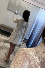 Dressystars Homecoming Dress Long Sleeves A Line Short Prom Dress With Lace