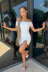 Dressystars Homecoming Dress Off the Shoulder Sequin Tight Prom Dress