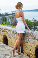 Dressystars Homecoming Dress Strapless Prom Dress with Feathers