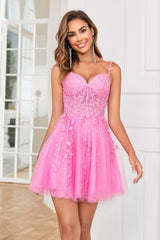Dressystars Hot Pink Homecoming Dress Corset Lace A-Line Short Prom Dress