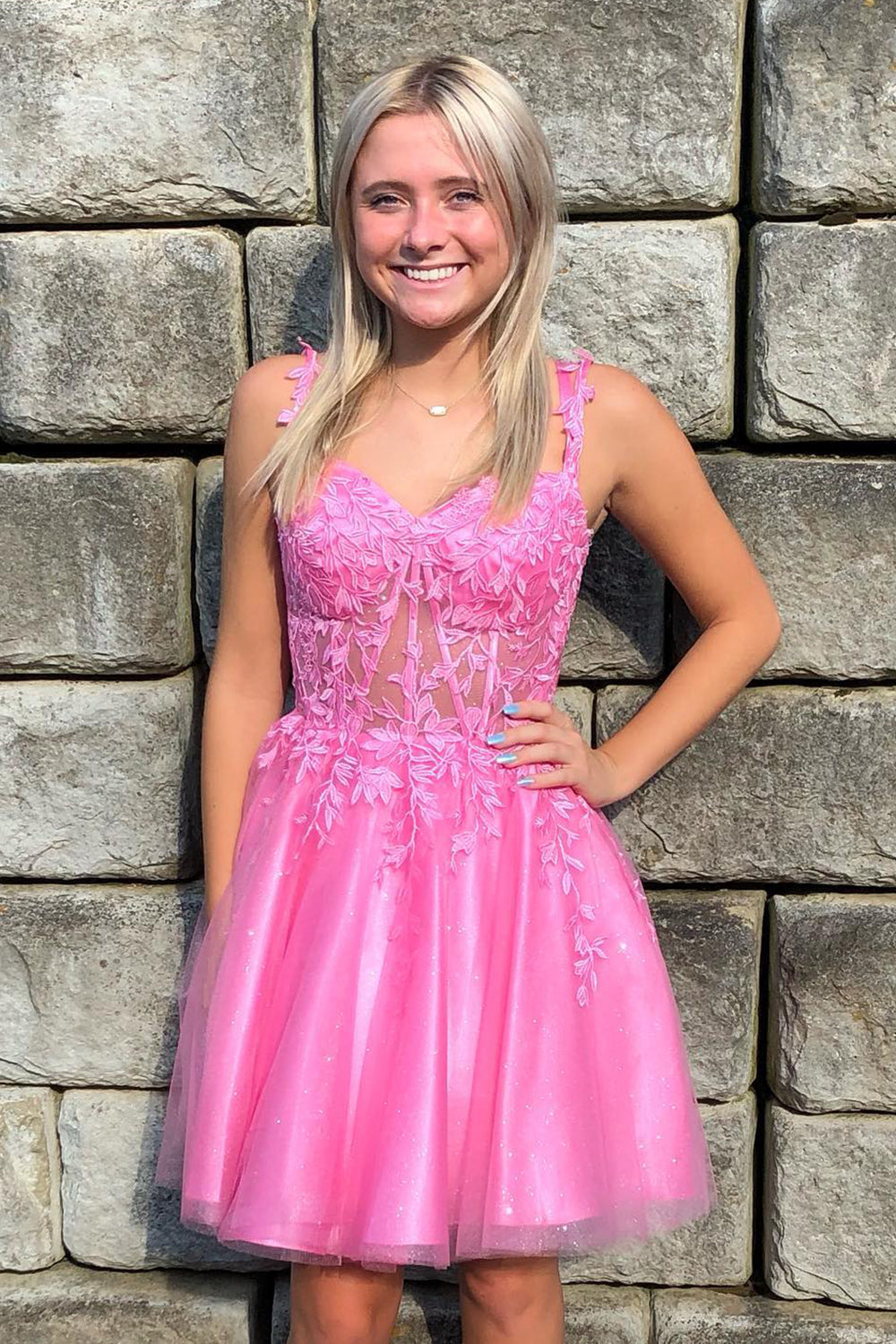 Dressystars Hot Pink Homecoming Dress Corset Lace A-Line Short Prom Dress