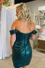 Dressystars Hot Pink Homecoming Dress Detachable Off the Shoulder Sequin Tight Prom Dress