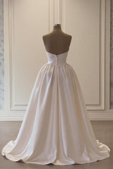 Dressystars Ivory A Line Strapless Sleeveless Beaded Panel Train Ruffle Satin Bridal Gown