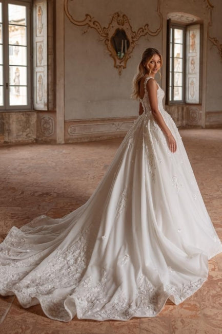 Dressystars Ivory A Line Wedding Dress Princess Spaghetti Straps Lace Tulle Bridal Gown