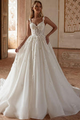 Dressystars Ivory A Line Wedding Dress Princess Spaghetti Straps Lace Tulle Bridal Gown