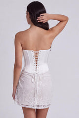 Dressystars Ivory Corset Lace Tight Ruched Strapless Short Engagement Dress