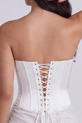 Dressystars Ivory Corset Lace Tight Ruched Strapless Short Engagement Dress