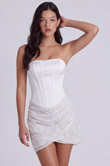 Dressystars Ivory Corset Lace Tight Ruched Strapless Short Engagement Dress