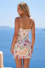 Dressystars Ivory Floral Spaghetti Straps Beaded Tight Short Homecoming Dress