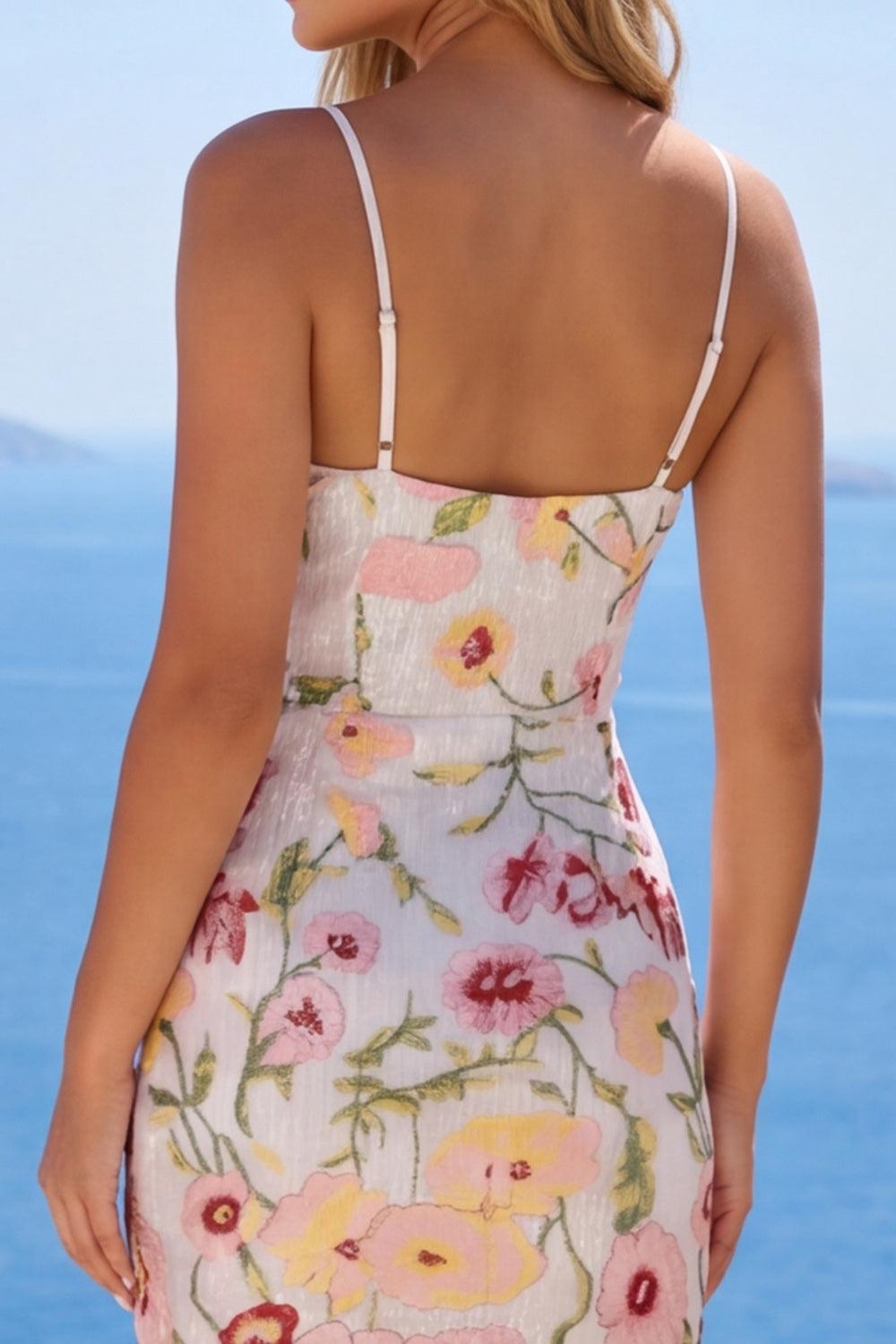 Dressystars Ivory Floral Spaghetti Straps Beaded Tight Short Homecoming Dress