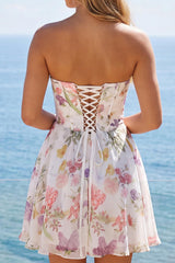 Dressystars Ivory Floral Strapless Corset A-Line Short Homecoming Dress