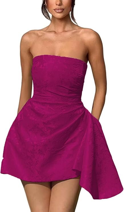 Dressystars Ivory Jacquard Homecoming Dress Satin Strapless Short Party Dress