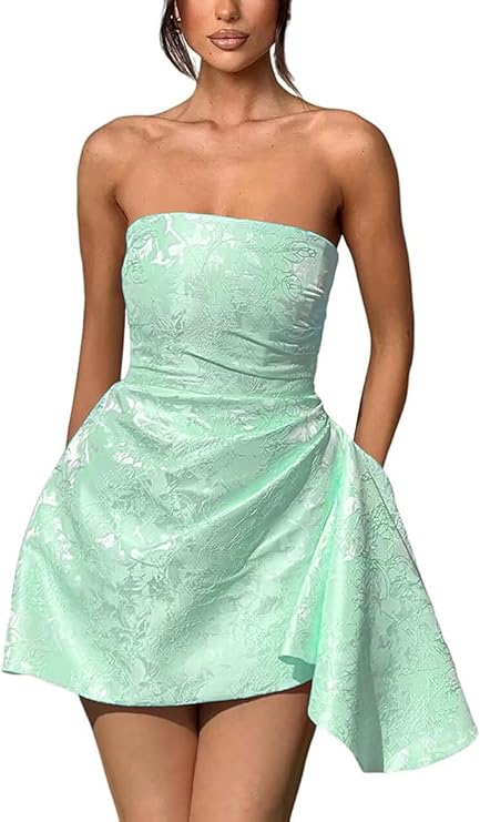 Dressystars Ivory Jacquard Homecoming Dress Satin Strapless Short Party Dress