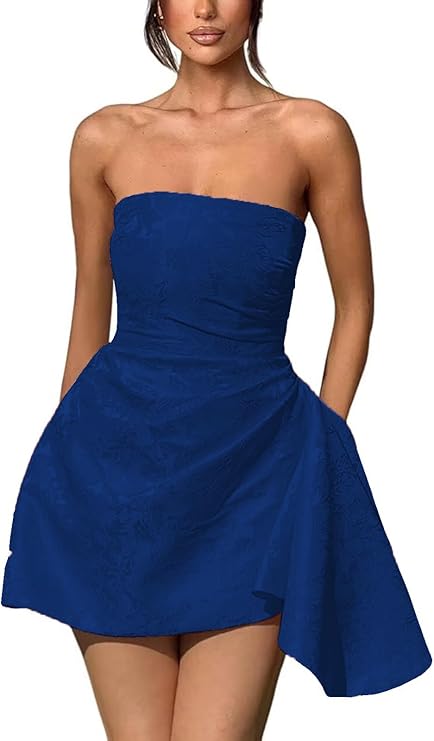 Dressystars Ivory Jacquard Homecoming Dress Satin Strapless Short Party Dress