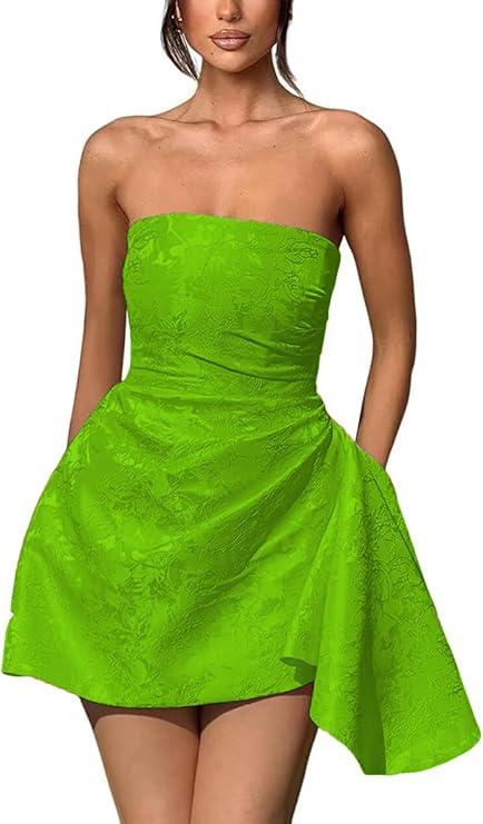 Dressystars Ivory Jacquard Homecoming Dress Satin Strapless Short Party Dress