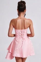 Dressystars Ivory Jacquard Homecoming Dress Satin Strapless Short Party Dress